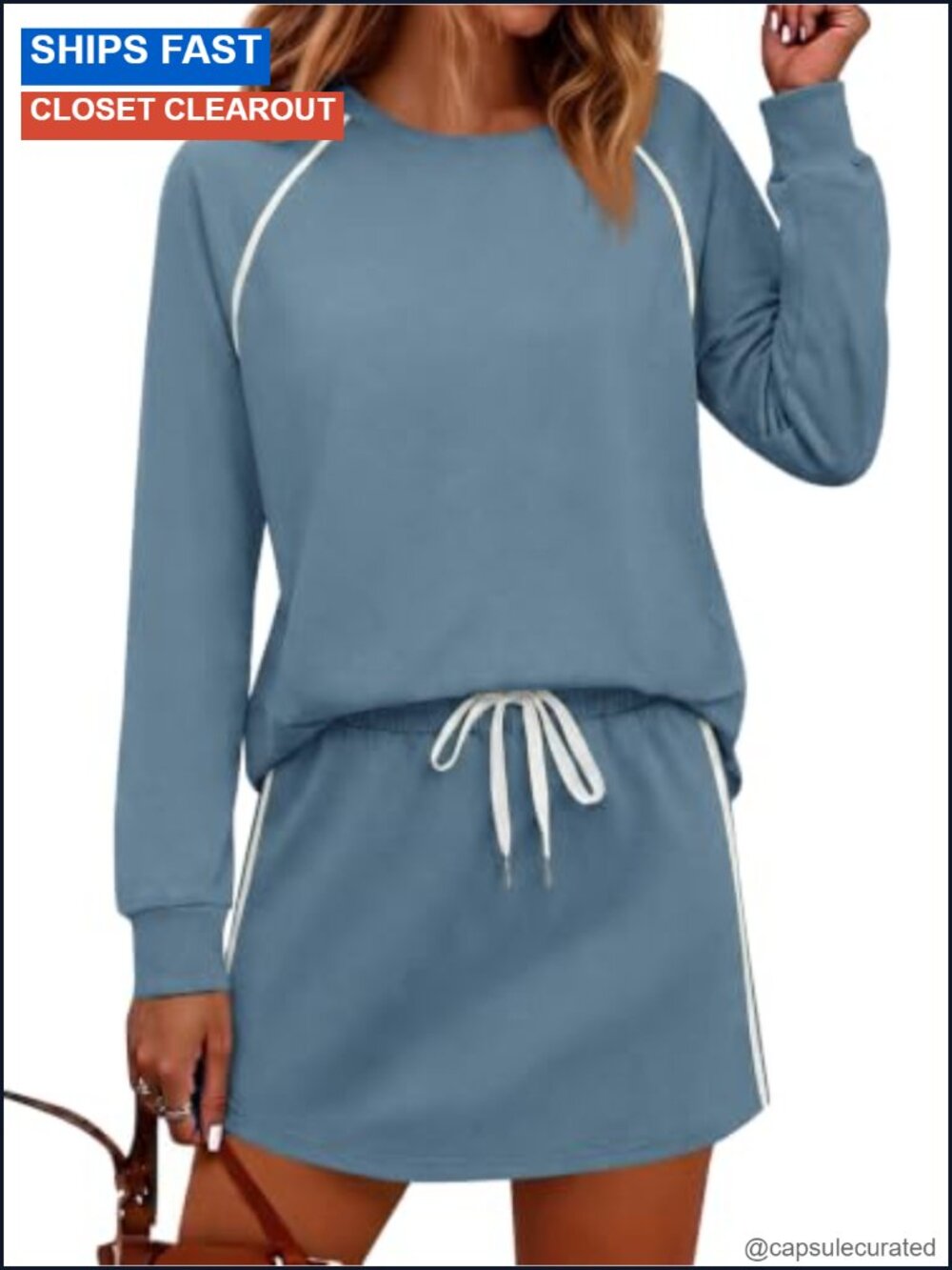 Womens 2 Piece Long Sleeve Skirt Set High Waist Skort Tennis Golf Lounge
